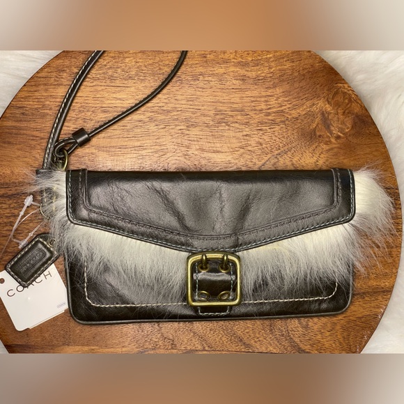 COACH Brown Leather & Shearling SOHO Wristlet